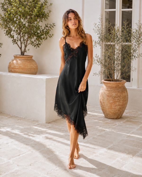 Asymmetrical Lace Slip Evening Dress - Image 2