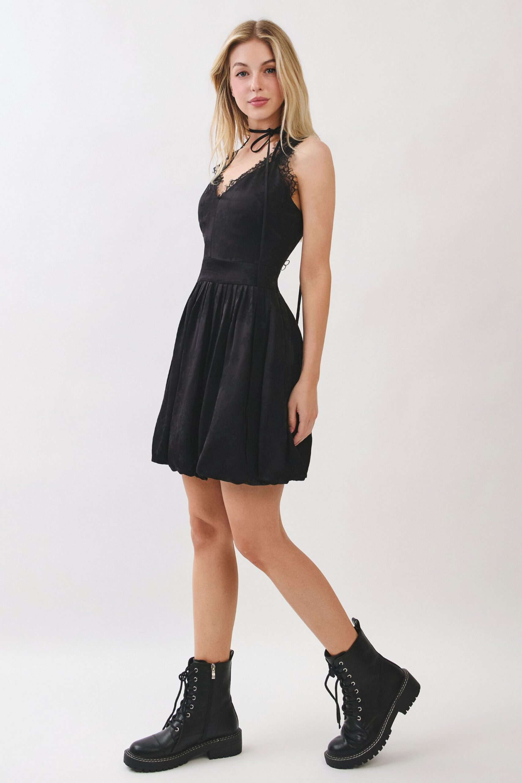 Midnight Lace Ribbon Mini Dress - Image 6