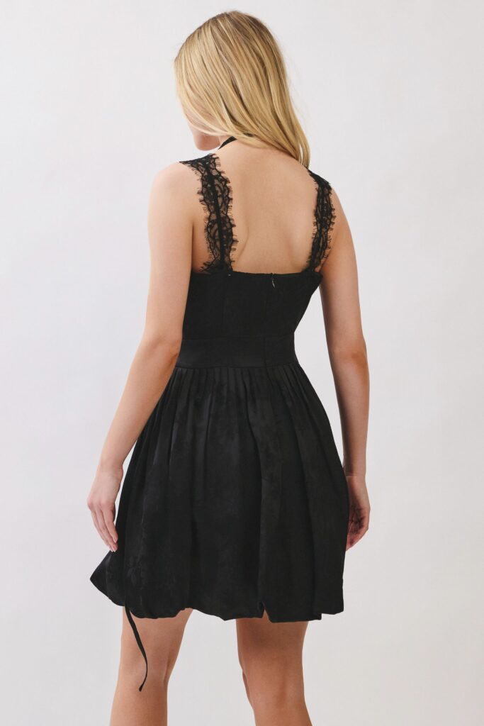 Midnight Lace Ribbon Mini Dress
