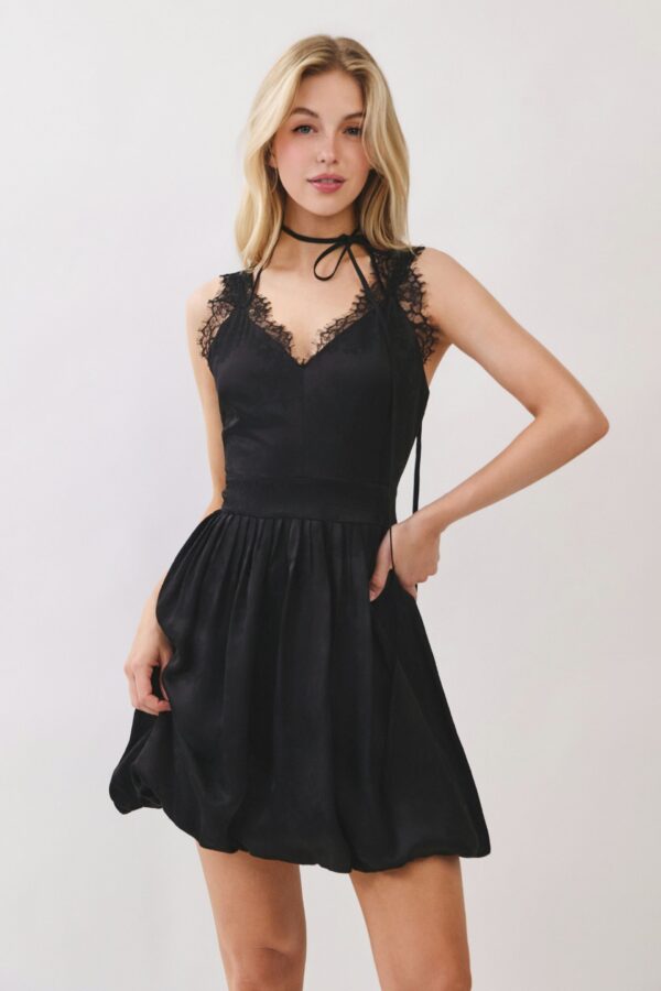 Midnight Lace Ribbon Mini Dress - Image 4