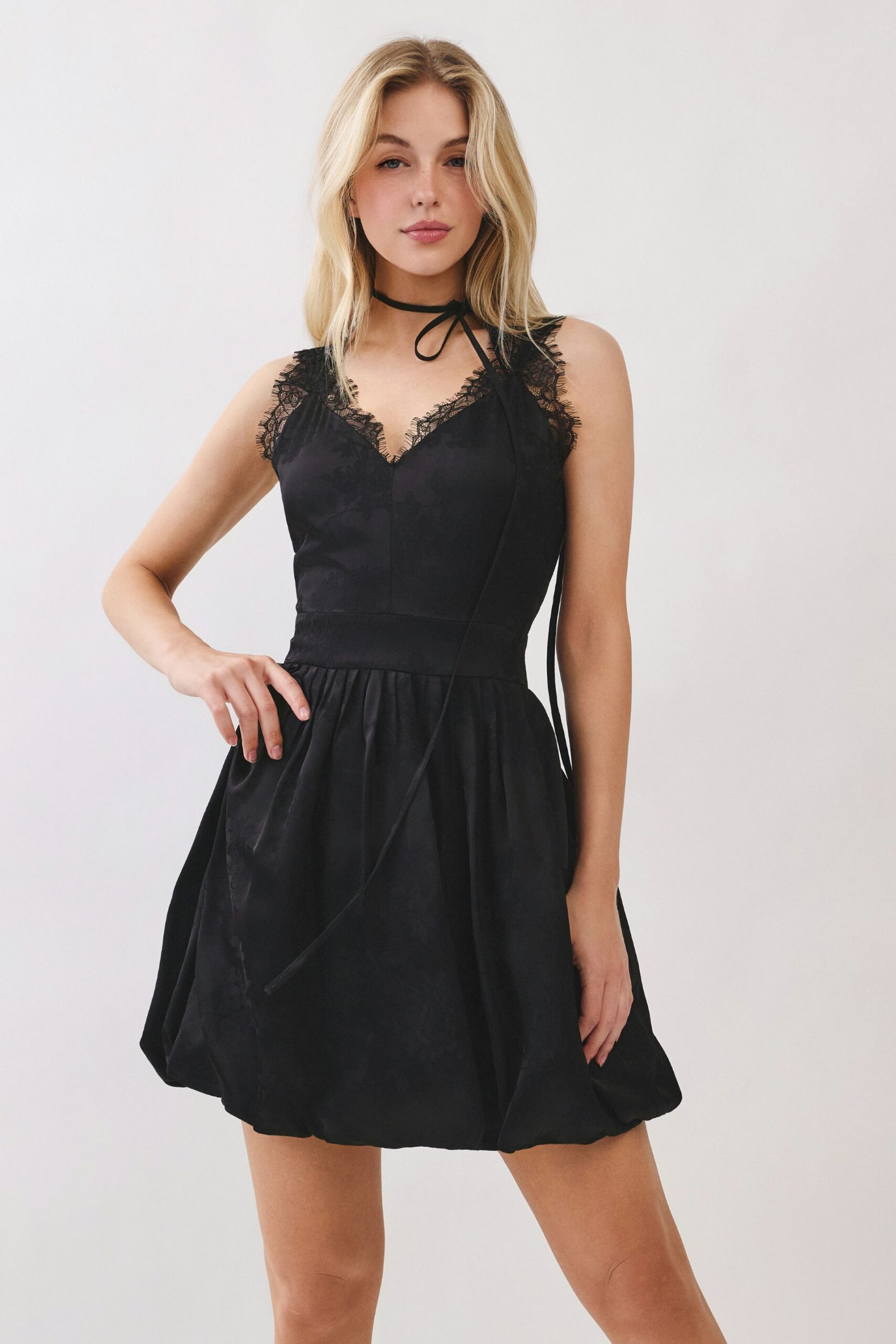 Midnight Lace Ribbon Mini Dress - Image 5