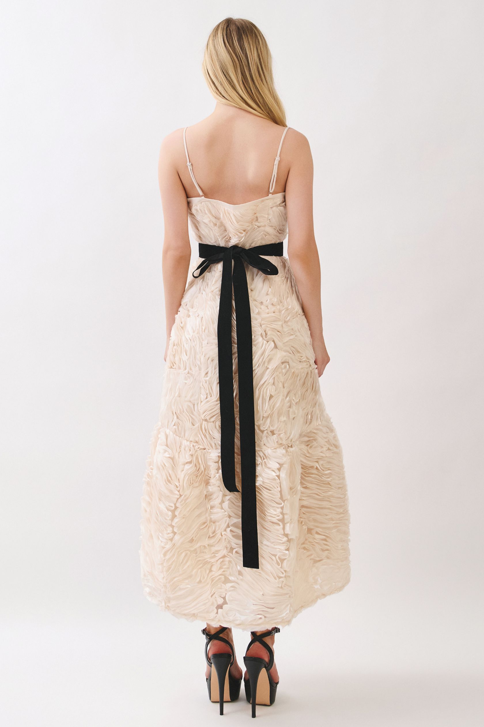 Champagne Rosette Textured Midi Dress - Image 7
