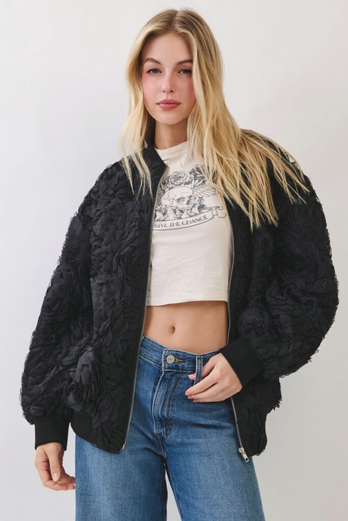 Midnight Textured Bomber Jacket