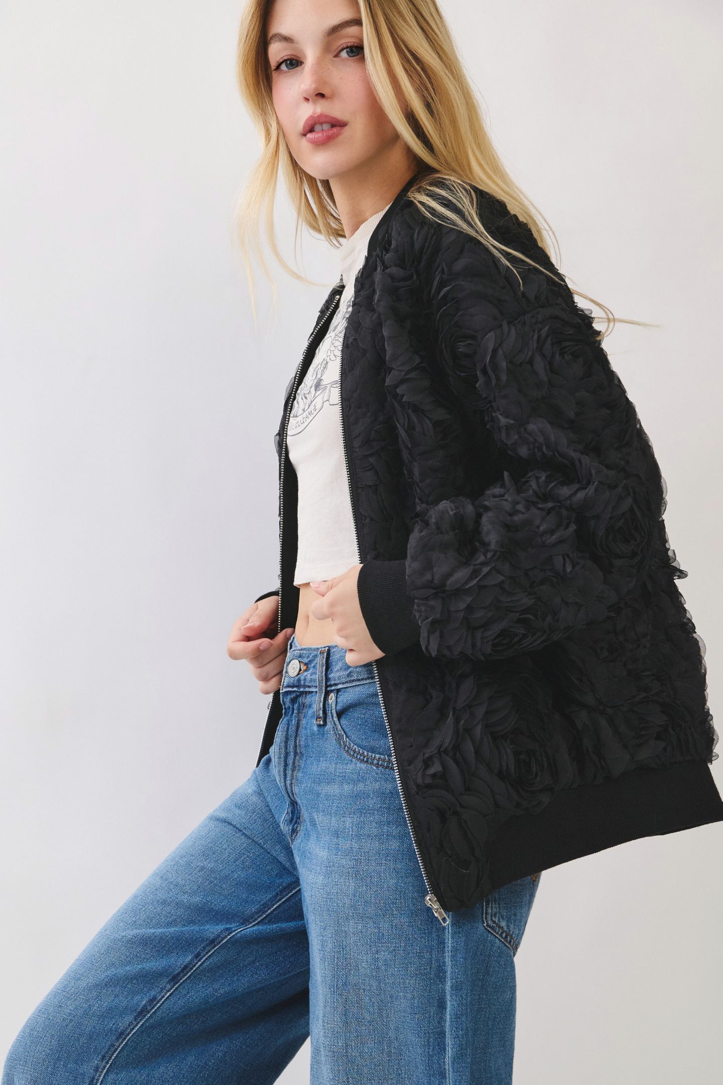 Midnight Textured Bomber Jacket - Image 6