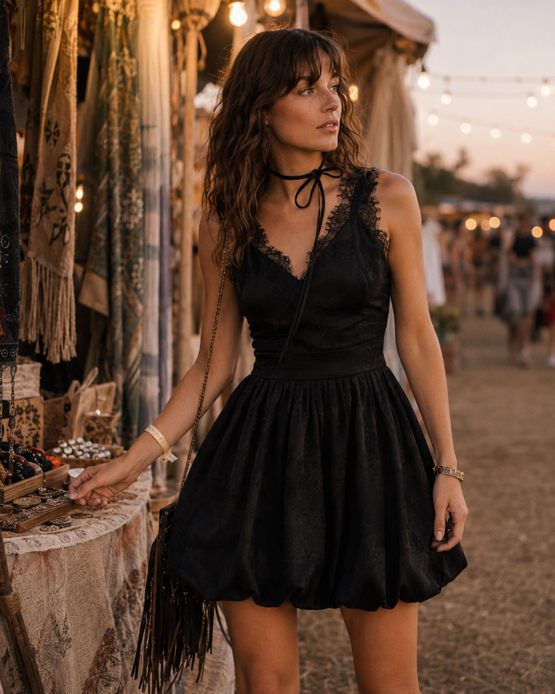 Midnight Lace Ribbon Mini Dress - Image 1
