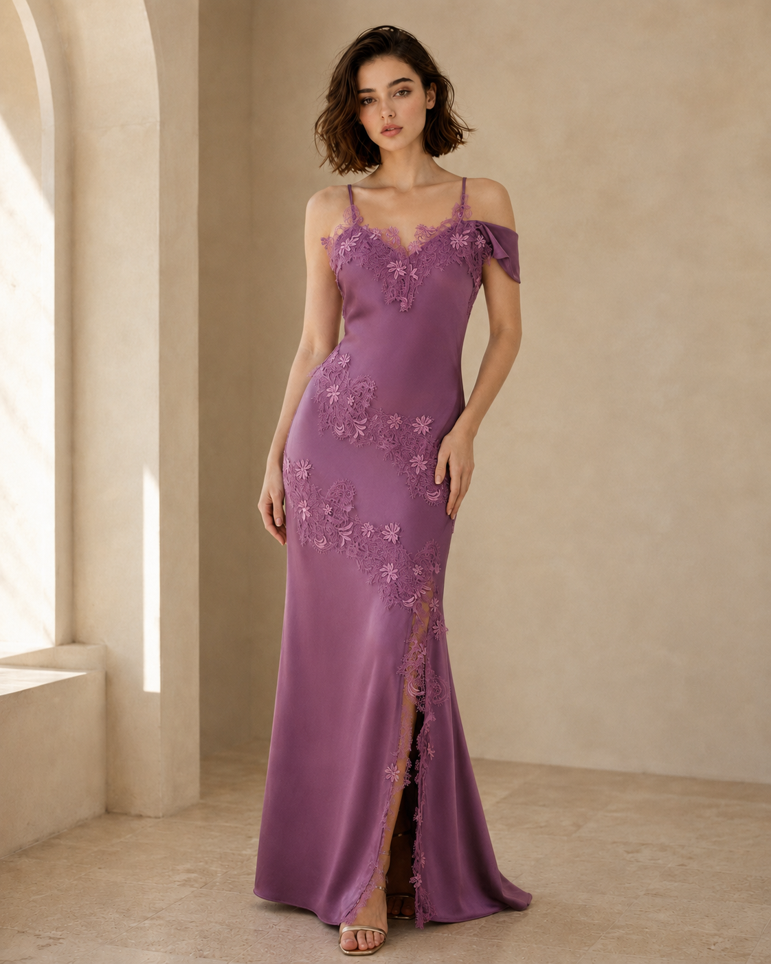 Orchid Lace Evening Gown - Image 1